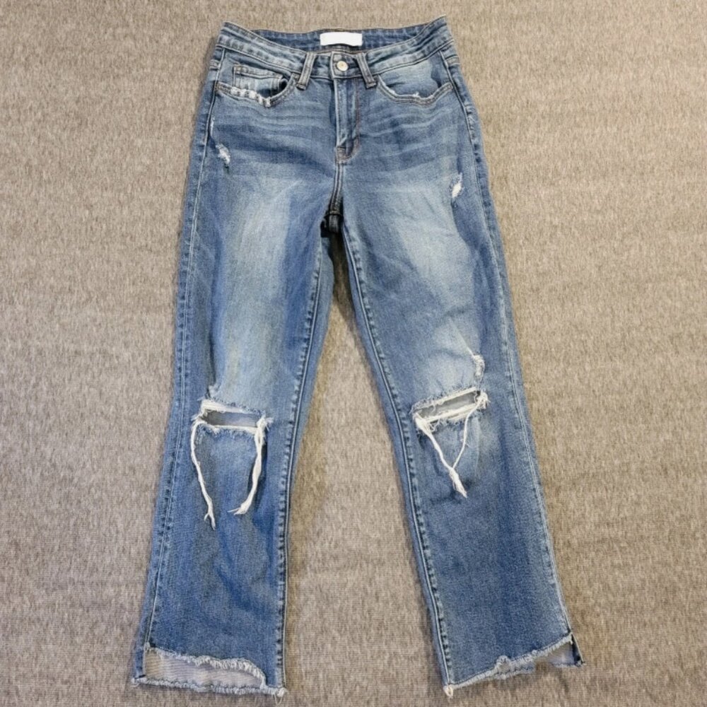 Vervet Blue Jeans Womens 26 Blue Distressed mid Rise Straight Leg